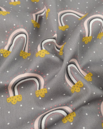 Tissu Popeline de coton imprimé Arc En Ciel Gris - Mercerine