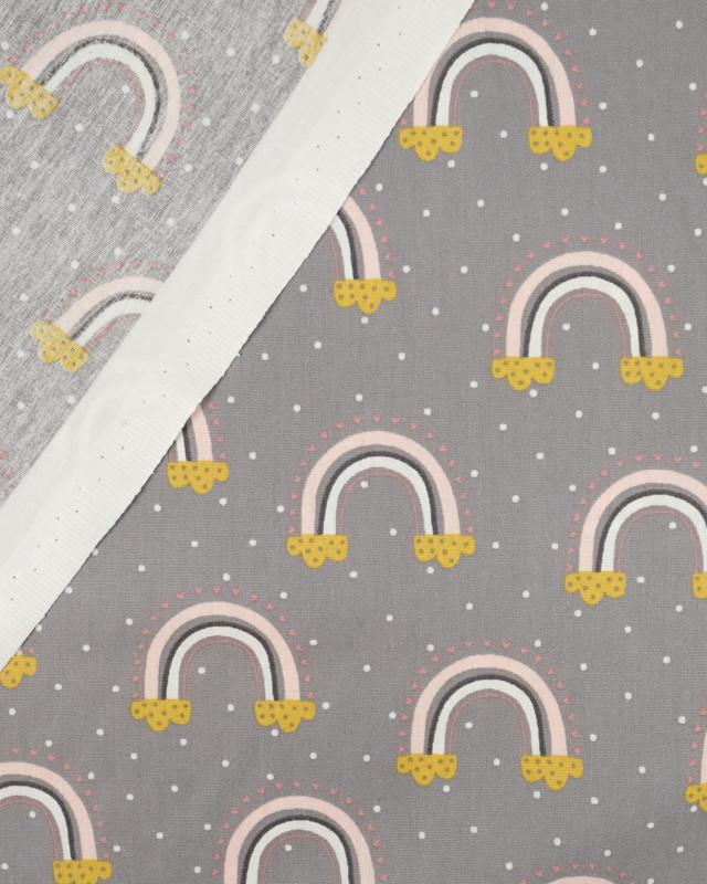 Tissu Popeline de coton imprimé Arc En Ciel Gris- Mercerine