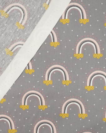 Tissu Popeline de coton imprimé Arc En Ciel Gris- Mercerine