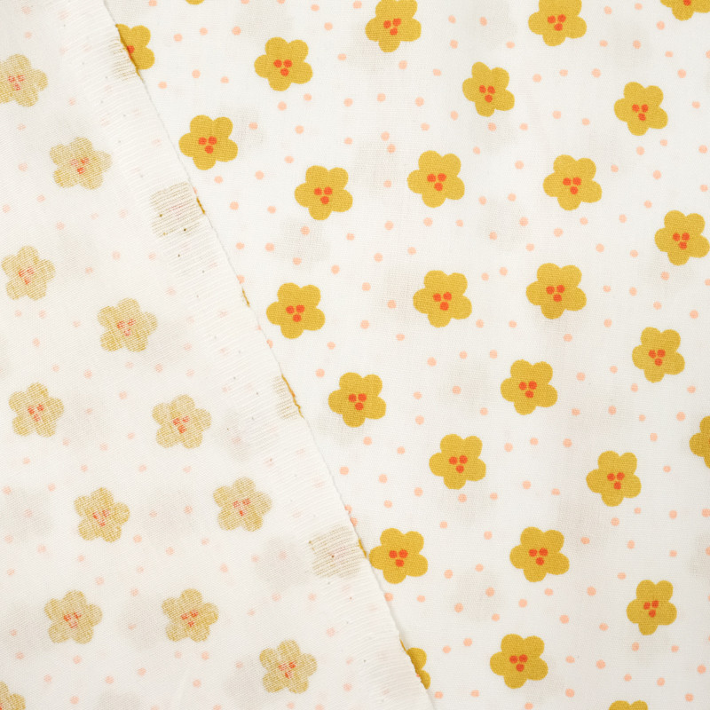 Tissu Popeline de coton imprimé Fleur Et Pois Blanc - Mercerine