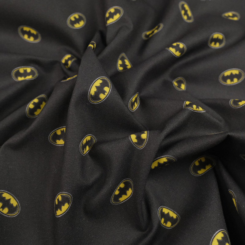 Noir 100% tissu de coton avec Batman Logo par mètre