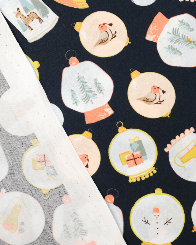 Coton noël : imprimé boule bleu marine - Mercerine