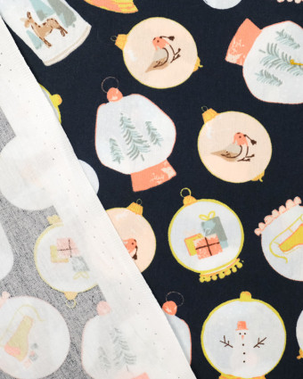 Coton noël : imprimé boule bleu marine - Mercerine