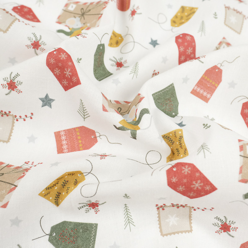 Tissu Noël étiquettes cadeaux Bio Oeko-tex - 10cm